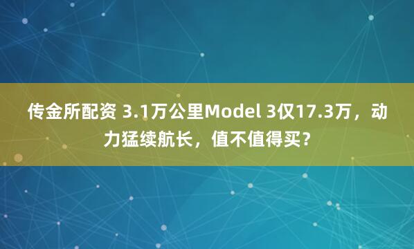 传金所配资 3.1万公里Model 3仅17.3万，动力猛续航长，值不值得买？